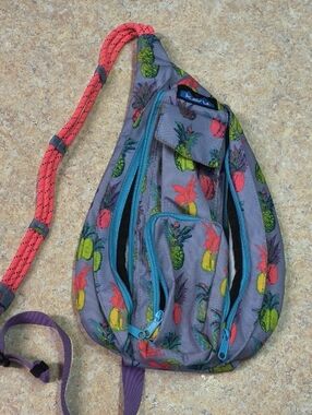 Kavu Gray Pineapple Print Crossbody Sling Bag with Neon Accents